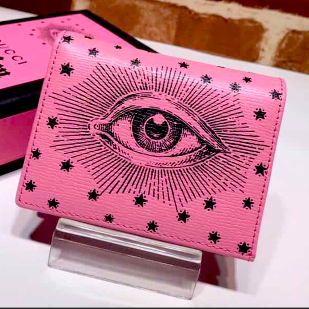 Gucci Sylvie leather wallet pink evil eye Gucci garden bifold wallet like new
